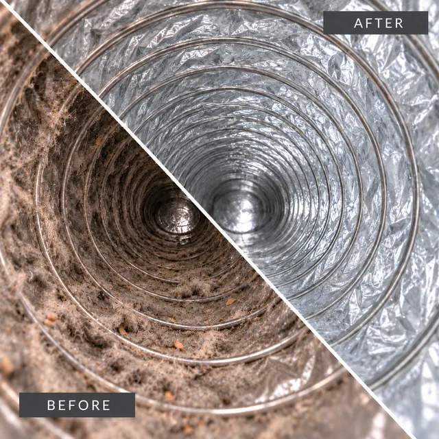 Flexible air duct before and after cleaning